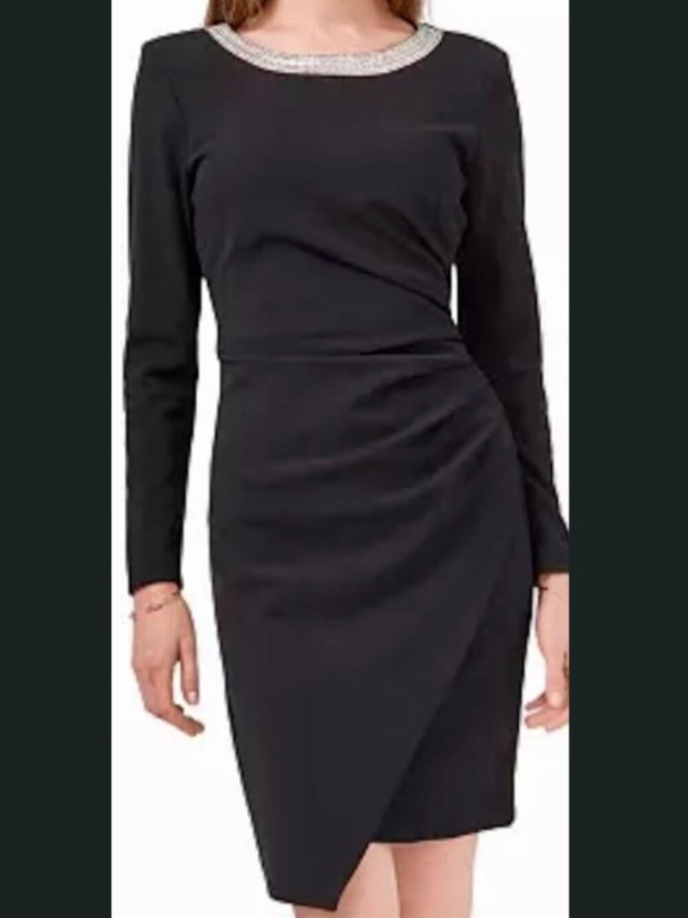 MSK Beaded Neck Side Gathered Scuba Crepe Asymmetric Dress L